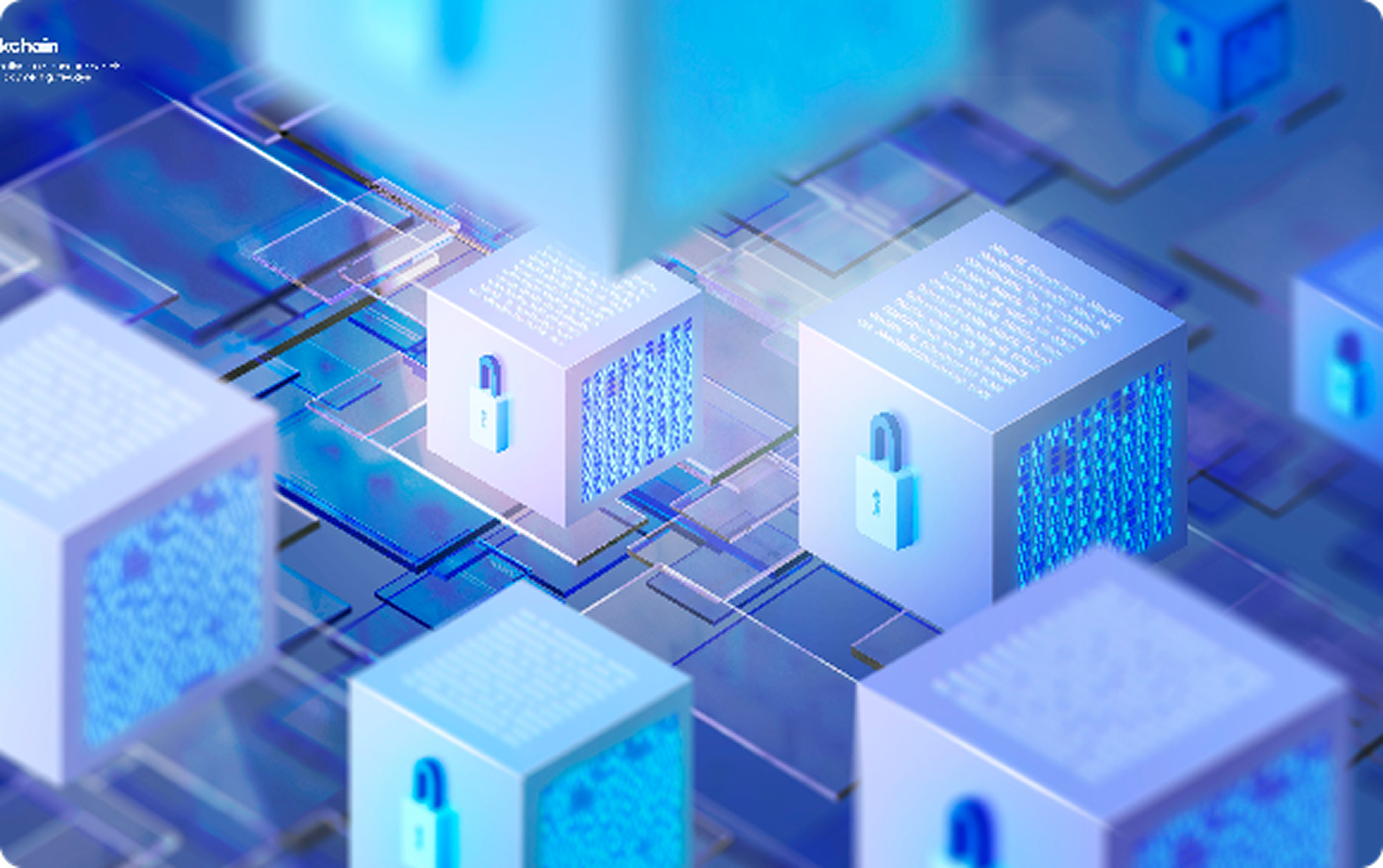 データ保護とネットワークセキュリティを表現したブロックチェーン構造のイメージ